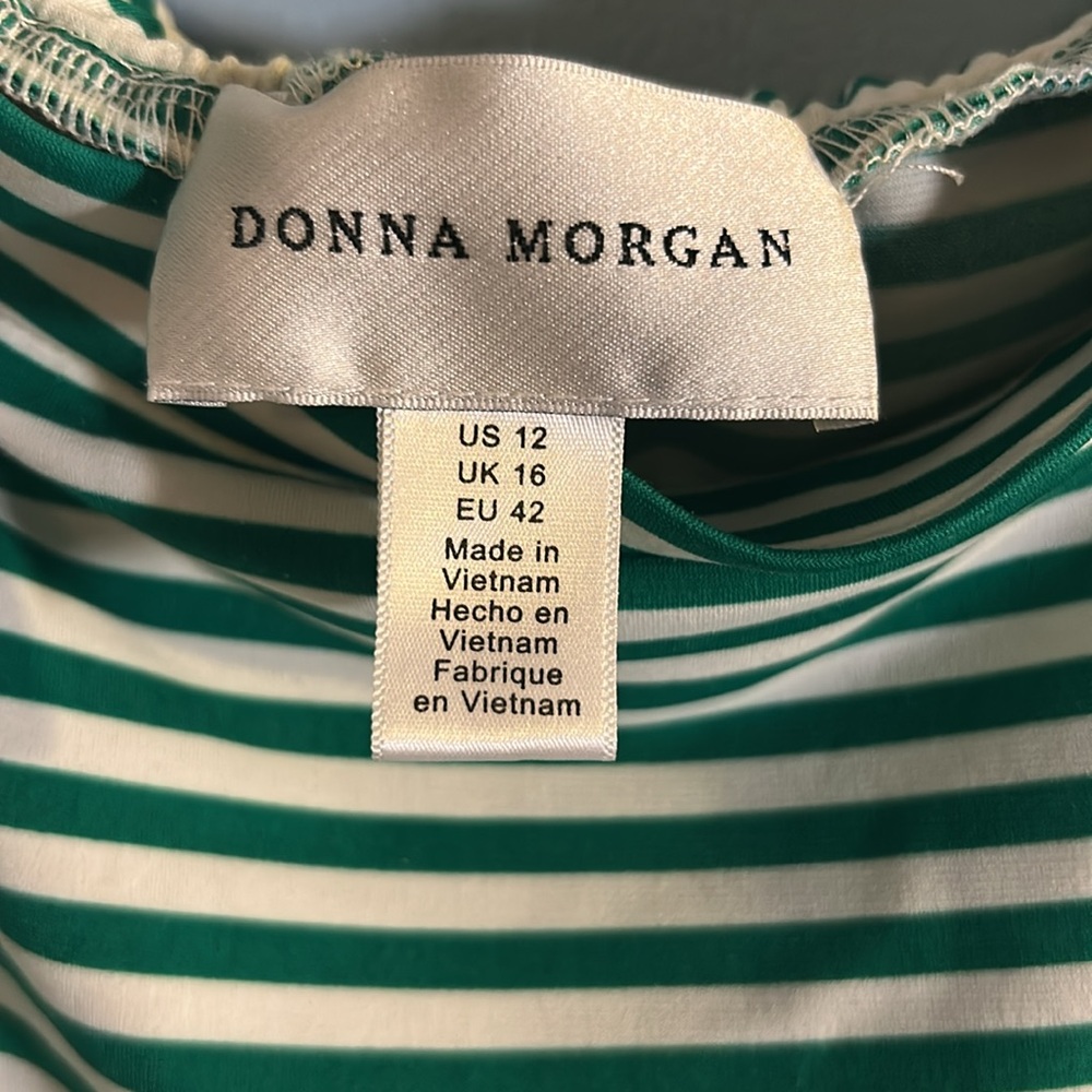 Donna Morgan Green and White Striped Mini Dress Size 12 - Picture 4 of 8